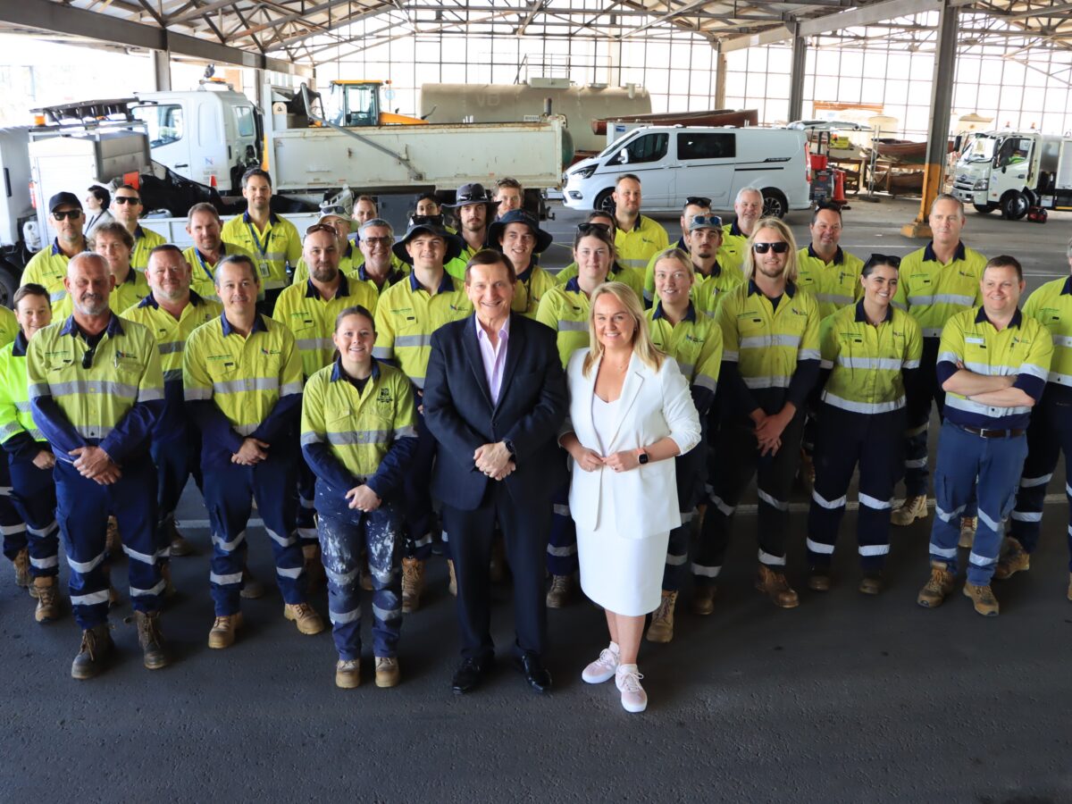 Minister for Local Government Ron Hoenig joins Lord Mayor Nuatali Nelmes and City of Newcastle staff at the Works Depot.