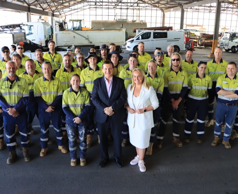 Minister for Local Government Ron Hoenig joins Lord Mayor Nuatali Nelmes and City of Newcastle staff at the Works Depot.