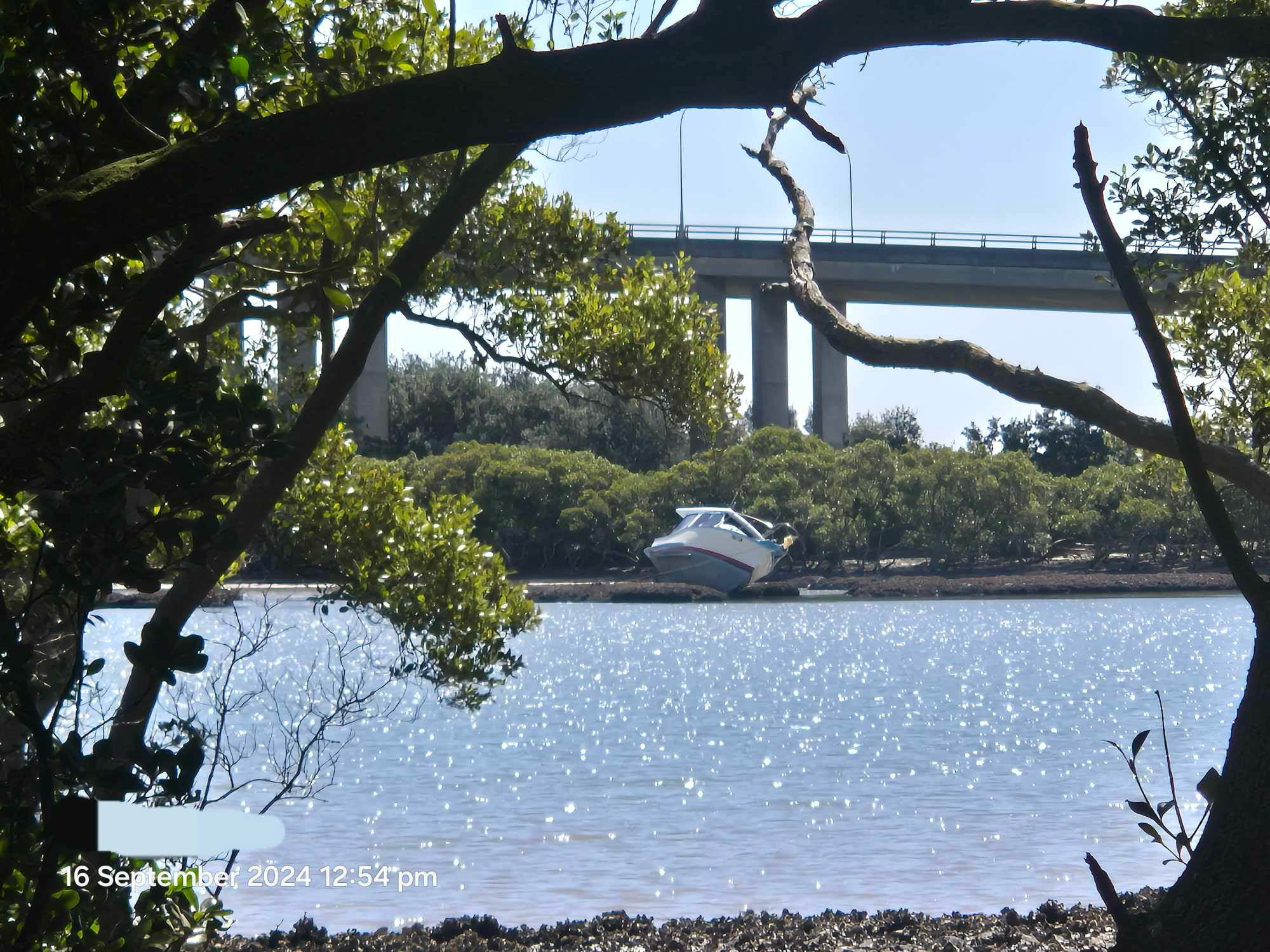 Boat on Rocks near Stockton Bridge