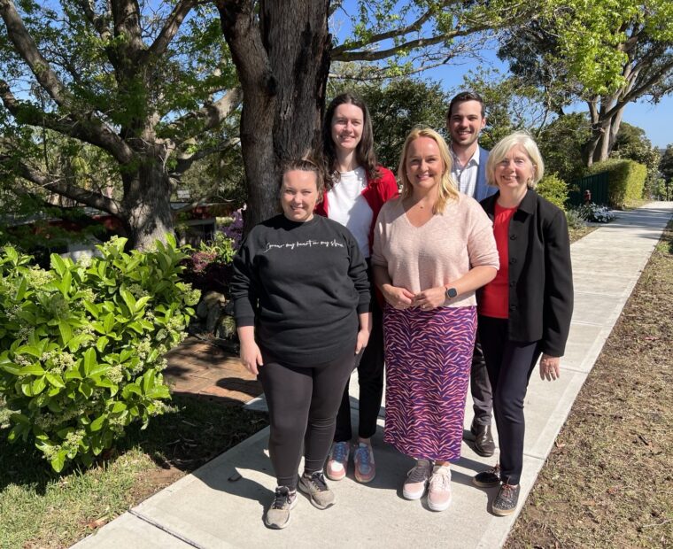 Photo: Lord Mayor Nuatali Nelmes with Deahnna Richardson, Paige Johnson, Declan Clausen & Margaret Wood (L-to-R) inspecting a 700m section of new footpath recently delivered along McCaffrey Drive, Rankin Park