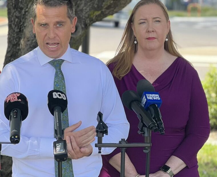 Jenny Aitchison and Ryan Park facing the media to announce new ambulance station in East Maitland.