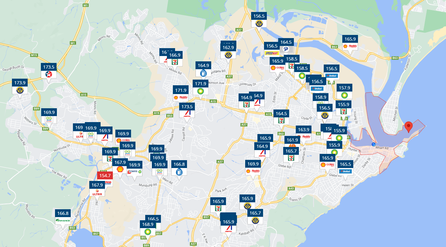 Newcastle fuel prices on 16/9/2024