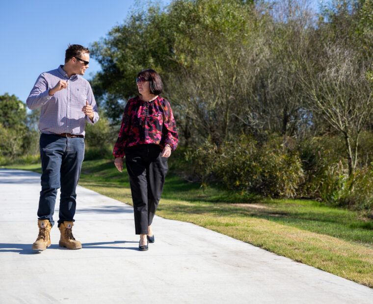 Tom Earls and Lake Macquarie Mayor Kay Fraser at Pasterfield Shared Path