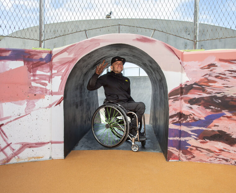 Paralympian Paul Nunnari at City of Newcastle's wheelchair accessible skate bowl.