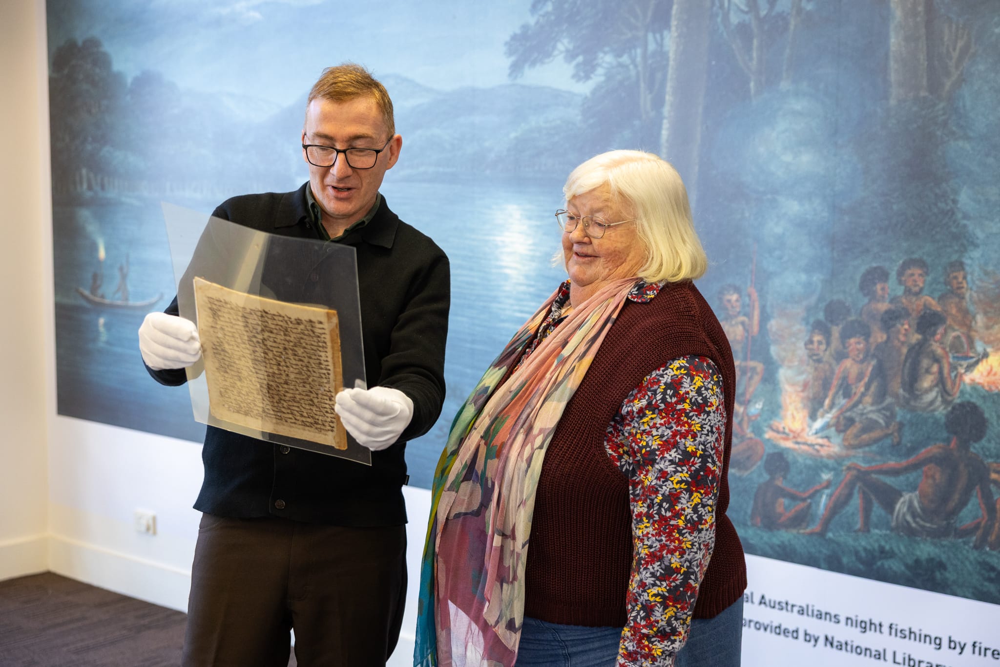 27990_Bryce Doudle and Judy Mason with one of Threlkeld's letters