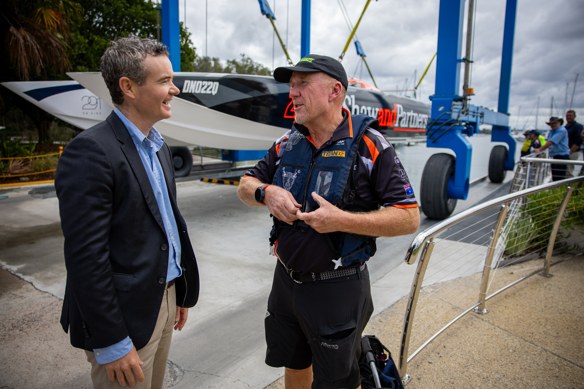 32715_Mayor Adam Shultz and 222 driver Darren Nicholson at Empire Marina on Friday